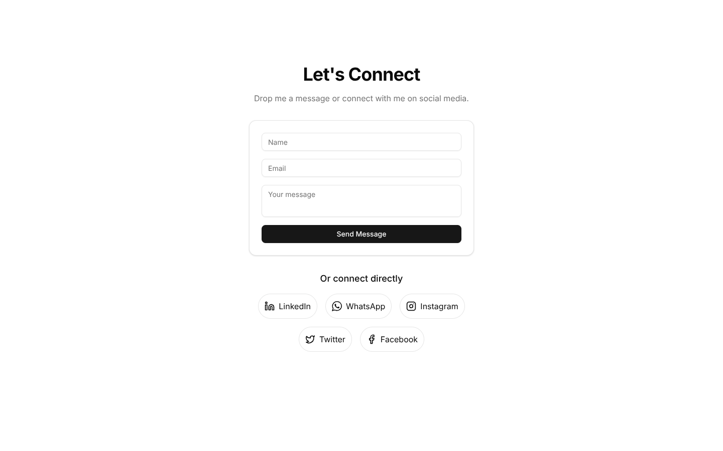 Portfolio Contact Sections: Minimal Form With Social by Shadcn UI ...