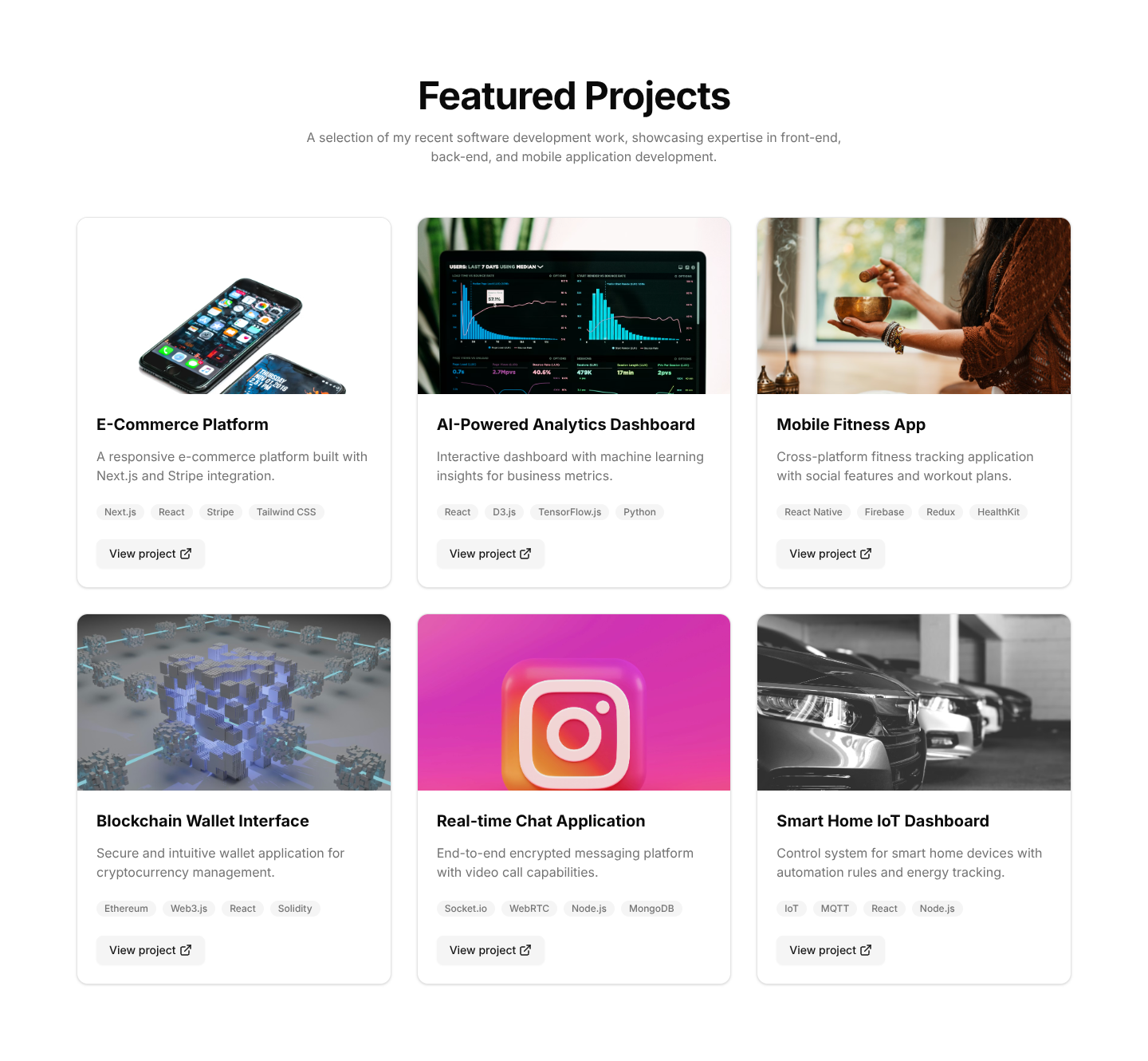 Portfolio Project Displays: Standard Grid by Shadcn UI Blocks | Stow