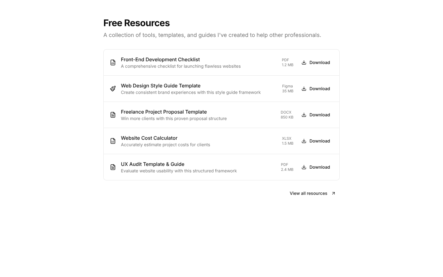 Portfolio Resource Download Sections: Minimalist Resource List by ...